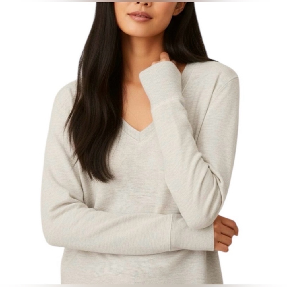 Athleta Light Heathered beige V‑Neck Long Sleeve Top/ Large